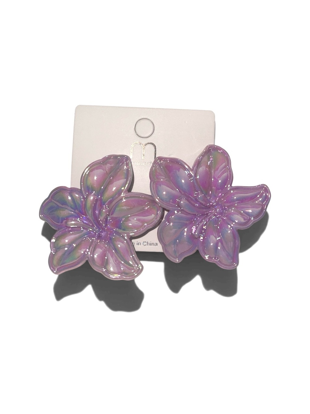 3D PURPLE IRIDESCENT NOVELTY PIERCED EARRINGS